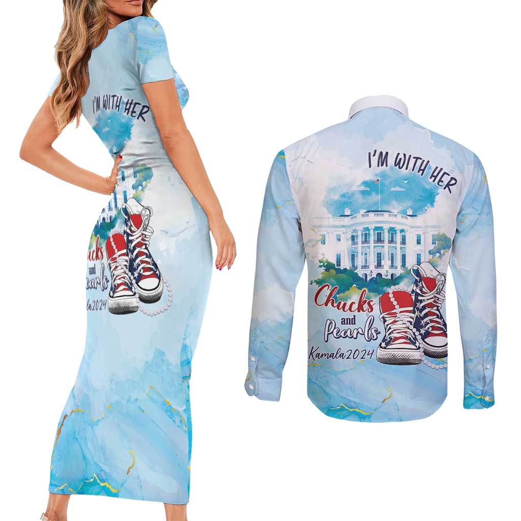 Chucks N Pearls 2024 Couples Matching Short Sleeve Bodycon Dress and Long Sleeve Button Shirt I'm With Her LT7 - Wonder Print Shop