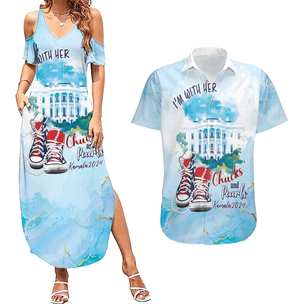 Chucks N Pearls 2024 Couples Matching Summer Maxi Dress and Hawaiian Shirt I'm With Her LT7 - Wonder Print Shop