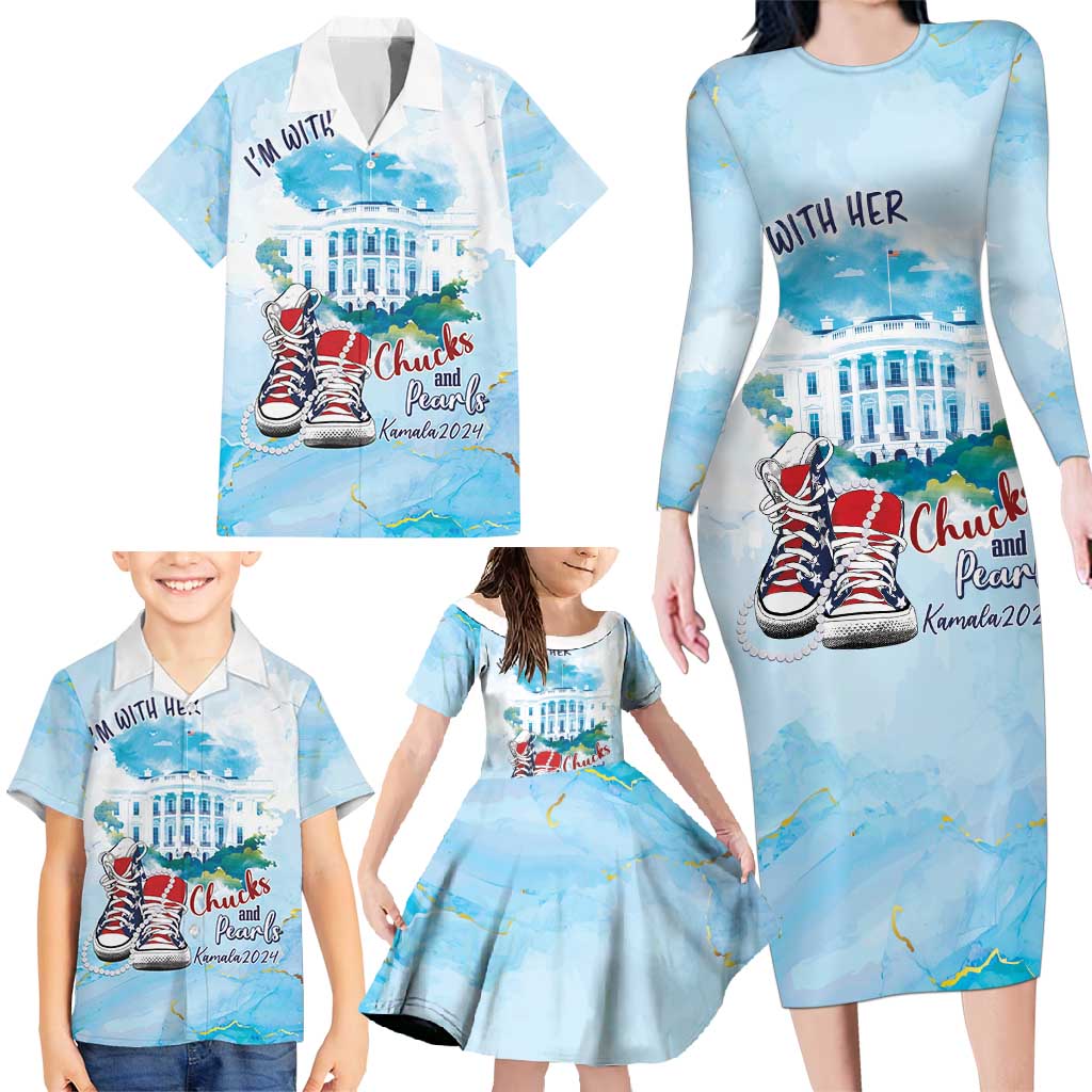 Chucks N Pearls 2024 Family Matching Long Sleeve Bodycon Dress and Hawaiian Shirt I'm With Her LT7 - Wonder Print Shop