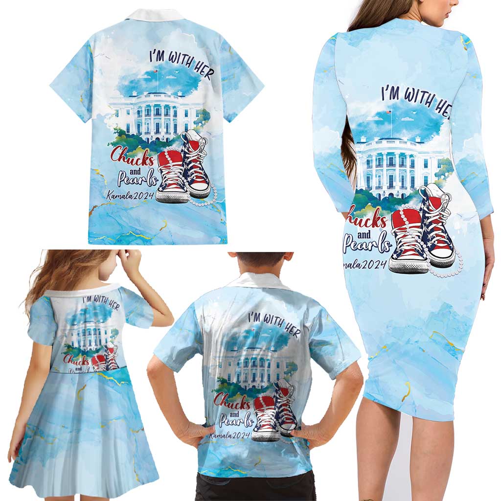 Chucks N Pearls 2024 Family Matching Long Sleeve Bodycon Dress and Hawaiian Shirt I'm With Her LT7 - Wonder Print Shop