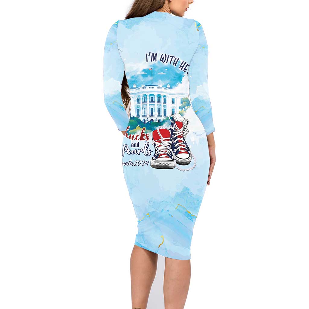 Chucks N Pearls 2024 Family Matching Long Sleeve Bodycon Dress and Hawaiian Shirt I'm With Her LT7 - Wonder Print Shop
