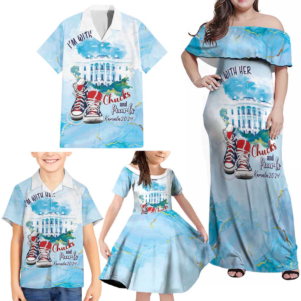 Chucks N Pearls 2024 Family Matching Off Shoulder Maxi Dress and Hawaiian Shirt I'm With Her LT7 - Wonder Print Shop