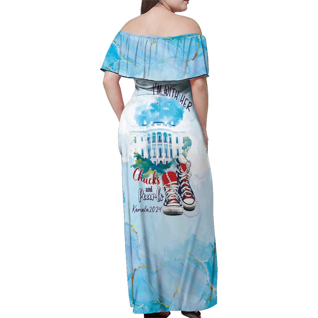 Chucks N Pearls 2024 Family Matching Off Shoulder Maxi Dress and Hawaiian Shirt I'm With Her LT7 - Wonder Print Shop