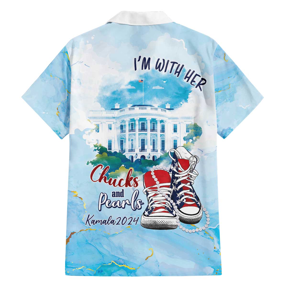 Chucks N Pearls 2024 Family Matching Off Shoulder Short Dress and Hawaiian Shirt I'm With Her LT7 - Wonder Print Shop
