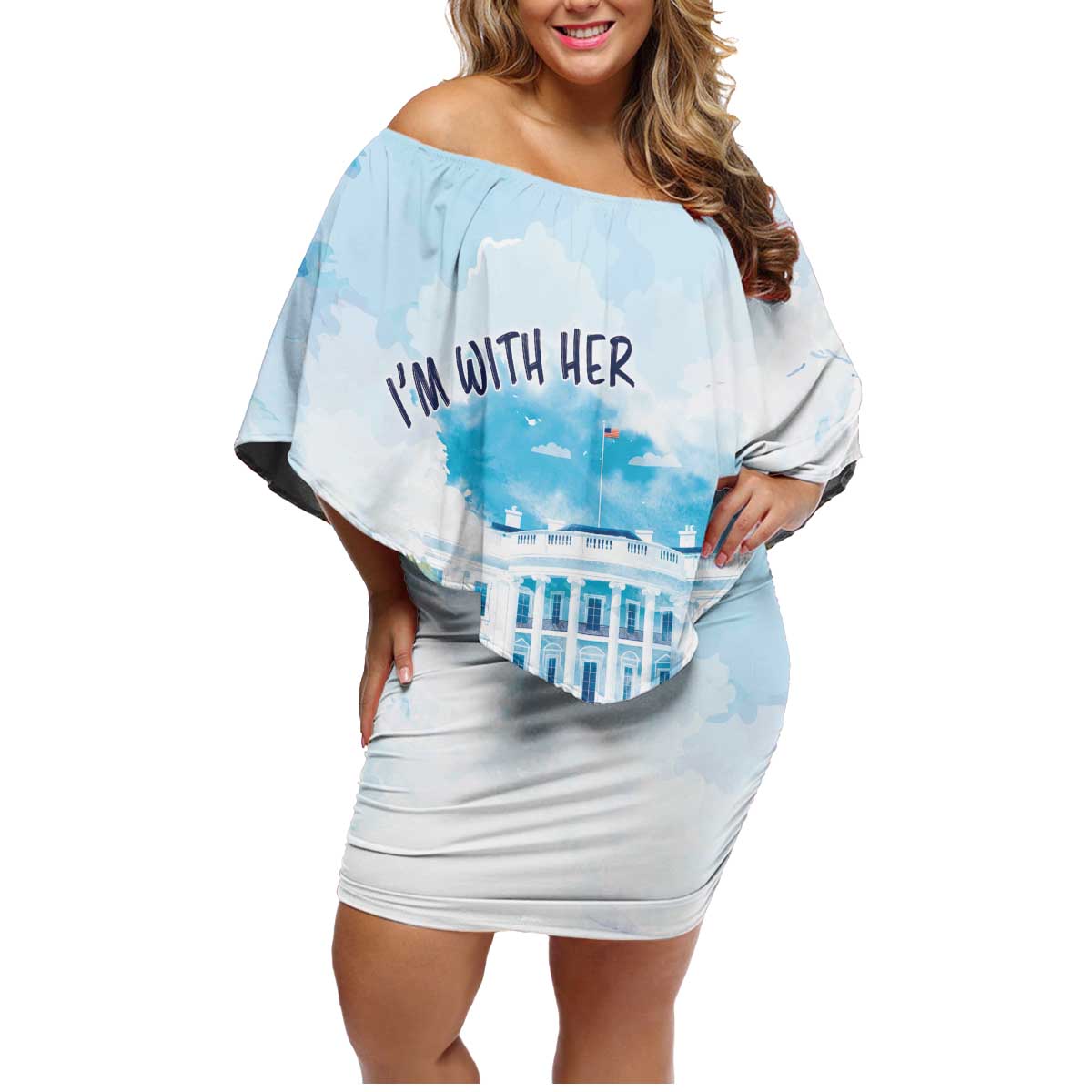 Chucks N Pearls 2024 Family Matching Off Shoulder Short Dress and Hawaiian Shirt I'm With Her LT7 - Wonder Print Shop