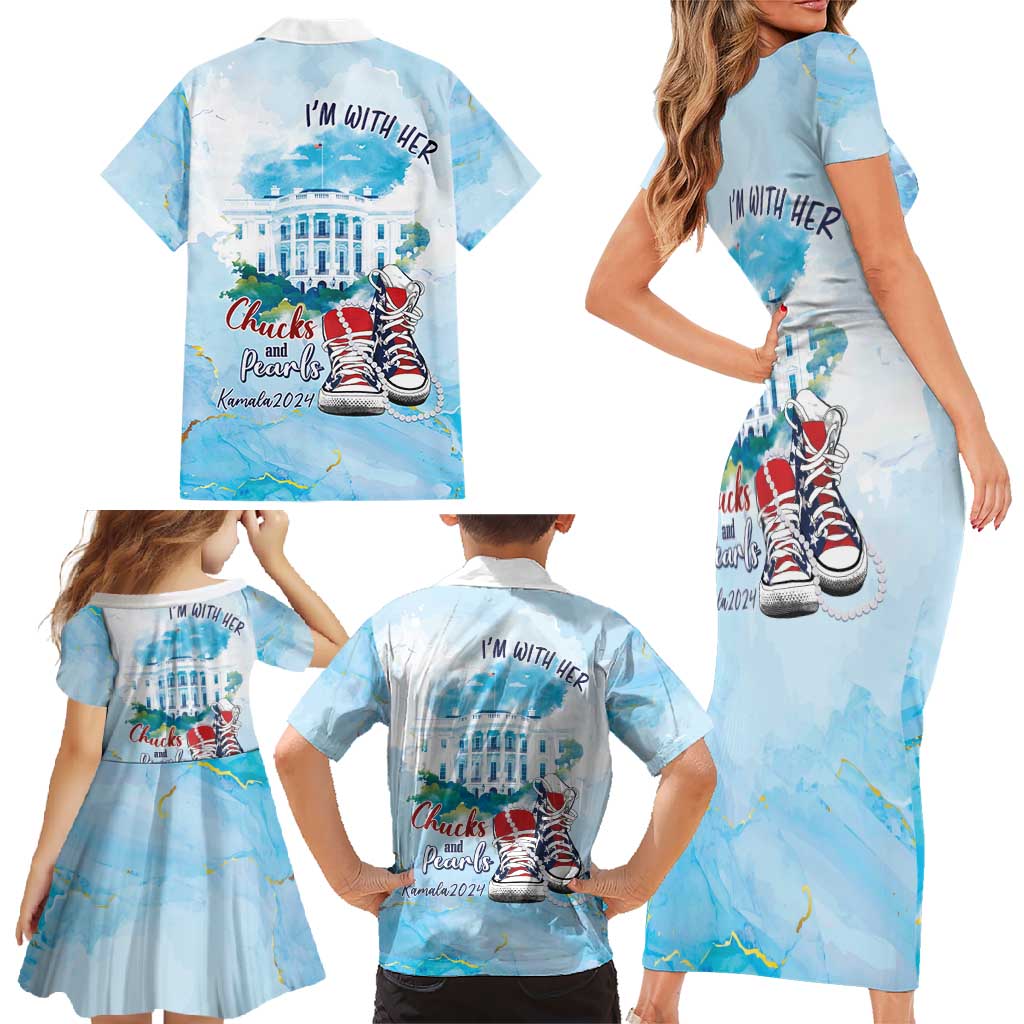 Chucks N Pearls 2024 Family Matching Short Sleeve Bodycon Dress and Hawaiian Shirt I'm With Her - Wonder Print Shop