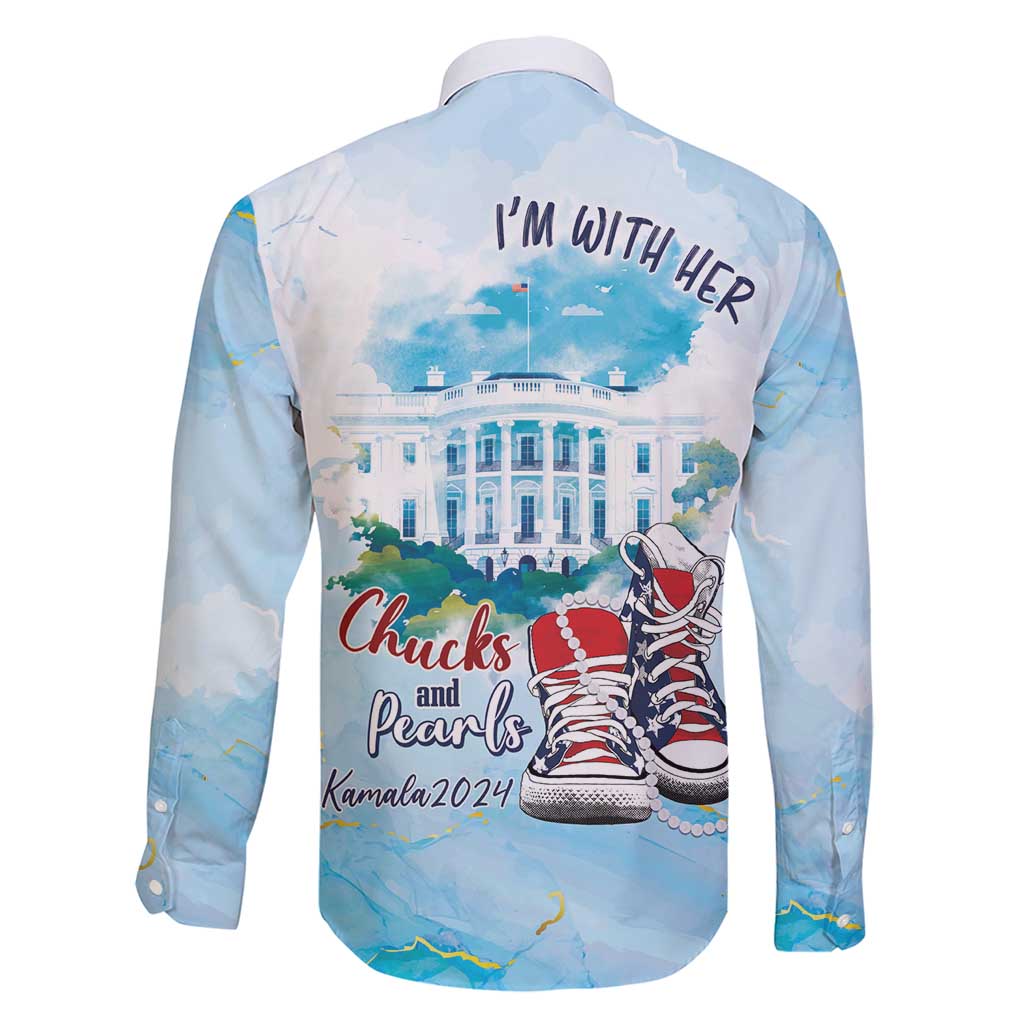 Chucks N Pearls 2024 Family Matching Short Sleeve Bodycon Dress and Hawaiian Shirt I'm With Her - Wonder Print Shop