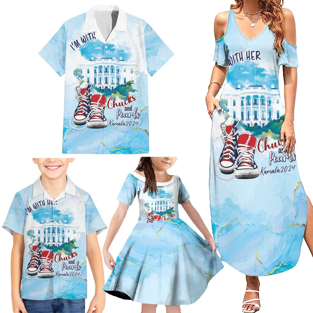 Chucks N Pearls 2024 Family Matching Summer Maxi Dress and Hawaiian Shirt I'm With Her - Wonder Print Shop