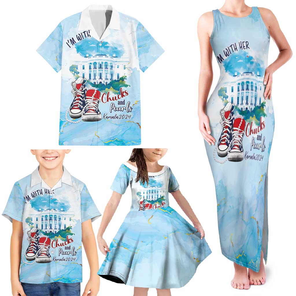 Chucks N Pearls 2024 Family Matching Tank Maxi Dress and Hawaiian Shirt I'm With Her - Wonder Print Shop