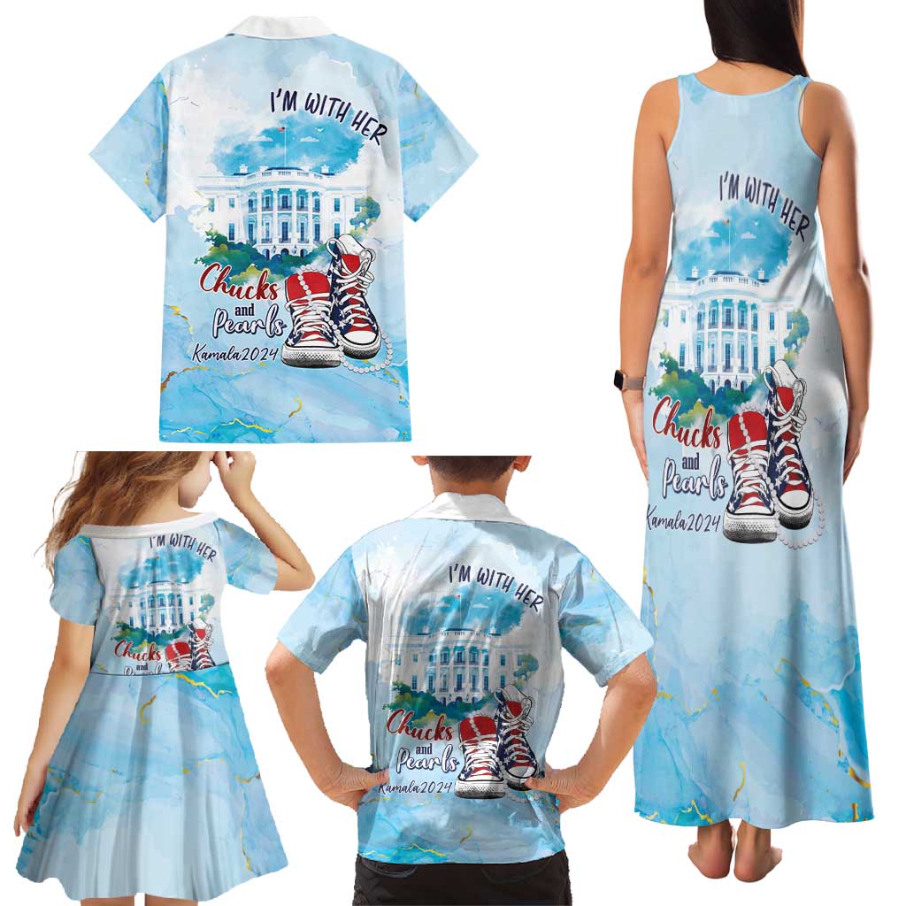 Chucks N Pearls 2024 Family Matching Tank Maxi Dress and Hawaiian Shirt I'm With Her - Wonder Print Shop