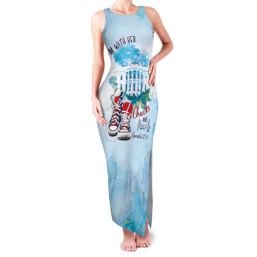 Chucks N Pearls 2024 Family Matching Tank Maxi Dress and Hawaiian Shirt I'm With Her - Wonder Print Shop