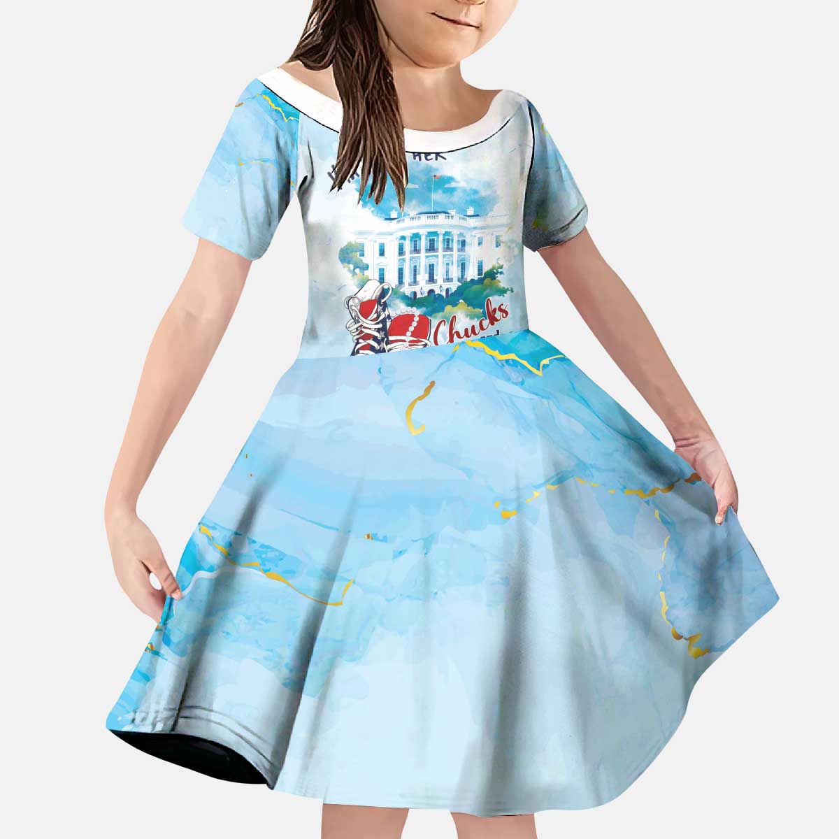 Chucks N Pearls 2024 Kid Short Sleeve Dress I'm With Her - Wonder Print Shop