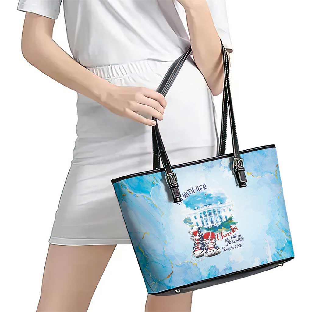 Chucks N Pearls 2024 Leather Tote Bag I'm With Her - Wonder Print Shop