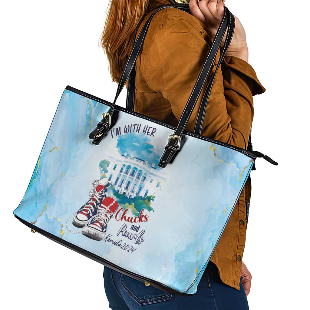 Chucks N Pearls 2024 Leather Tote Bag I'm With Her - Wonder Print Shop