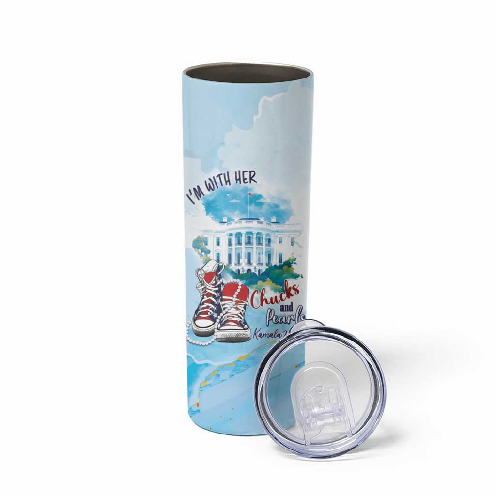 Chucks N Pearls 2024 Skinny Tumbler I'm With Her - Wonder Print Shop