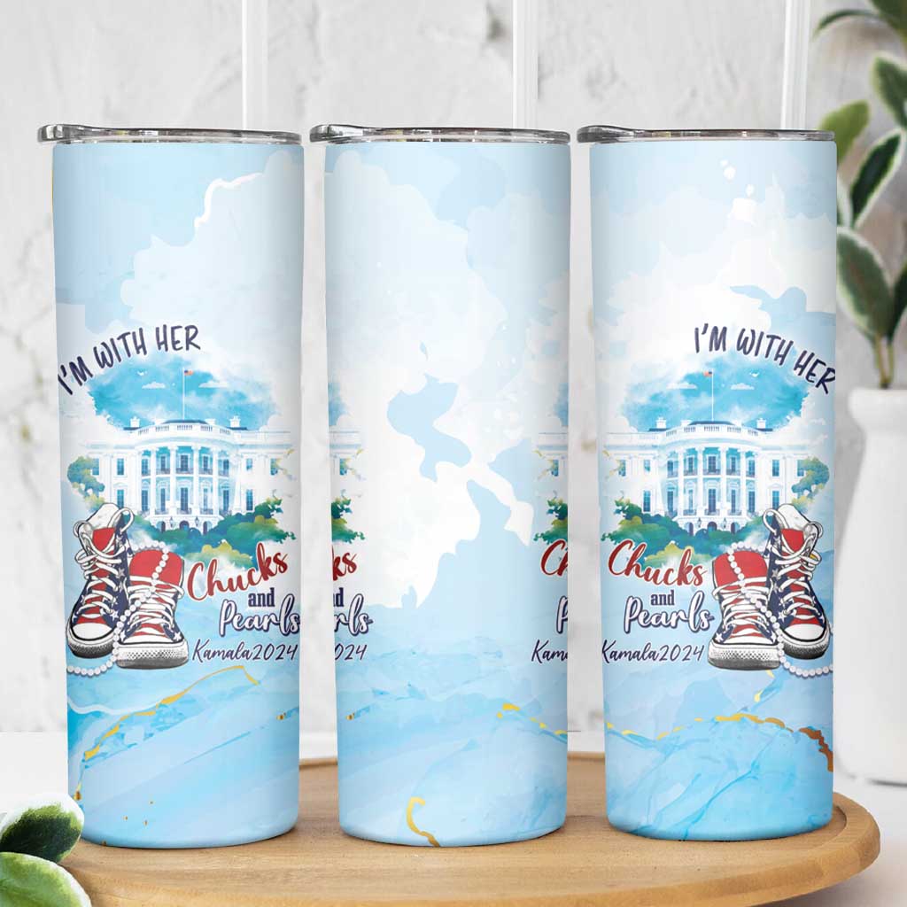Chucks N Pearls 2024 Skinny Tumbler I'm With Her - Wonder Print Shop