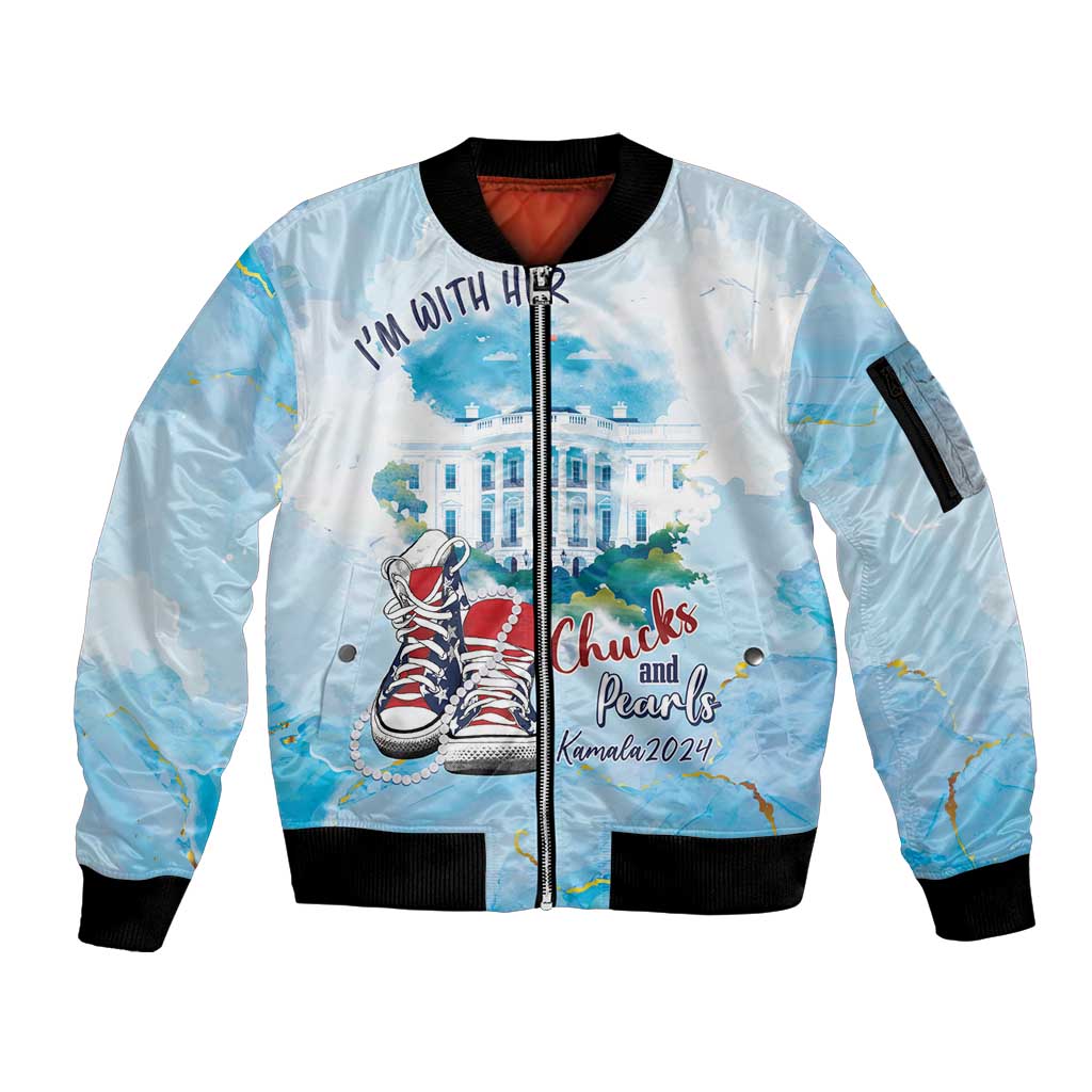 Chucks N Pearls 2024 Sleeve Zip Bomber Jacket I'm With Her - Wonder Print Shop