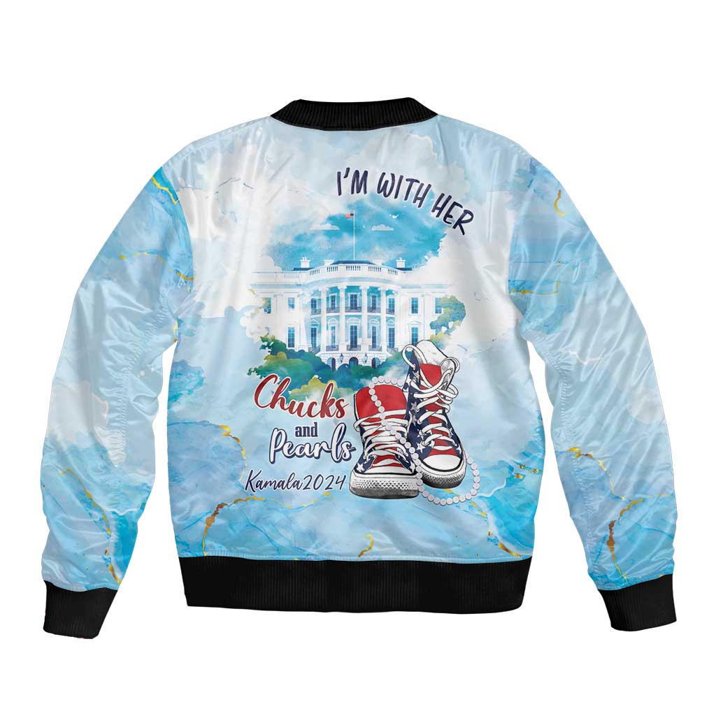 Chucks N Pearls 2024 Sleeve Zip Bomber Jacket I'm With Her - Wonder Print Shop