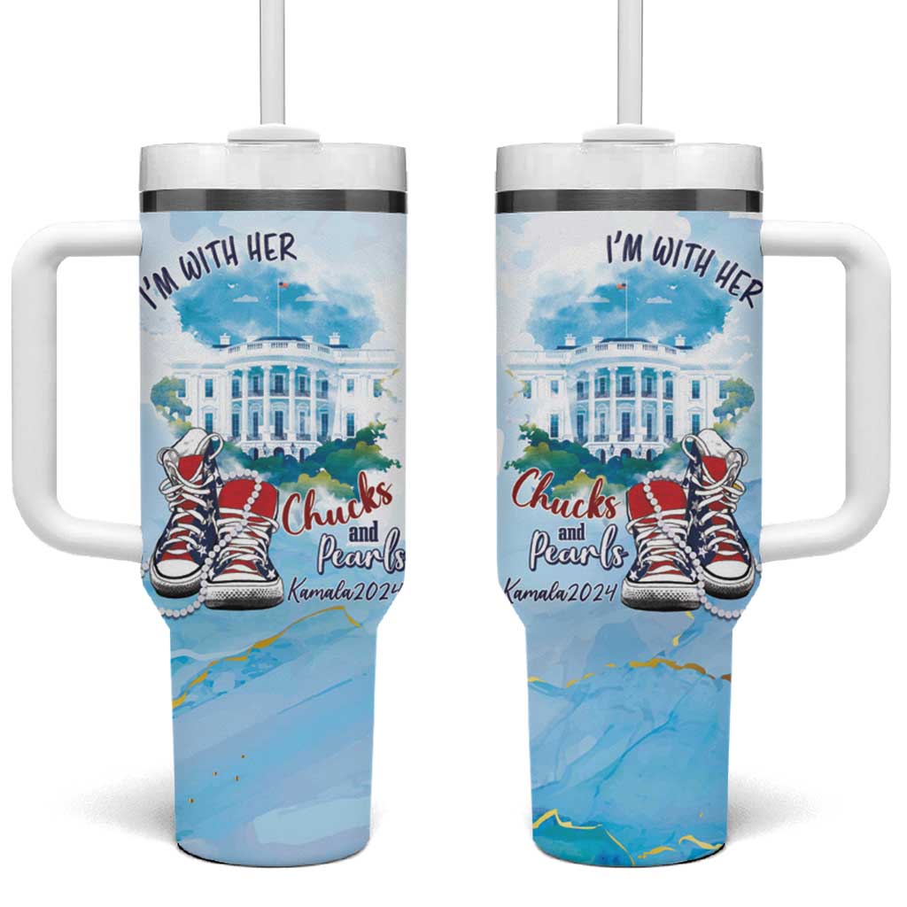 Chucks N Pearls 2024 Tumbler With Handle I'm With Her - Wonder Print Shop