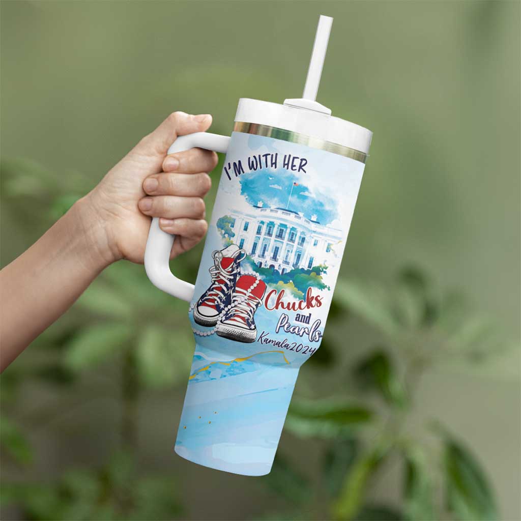 Chucks N Pearls 2024 Tumbler With Handle I'm With Her - Wonder Print Shop
