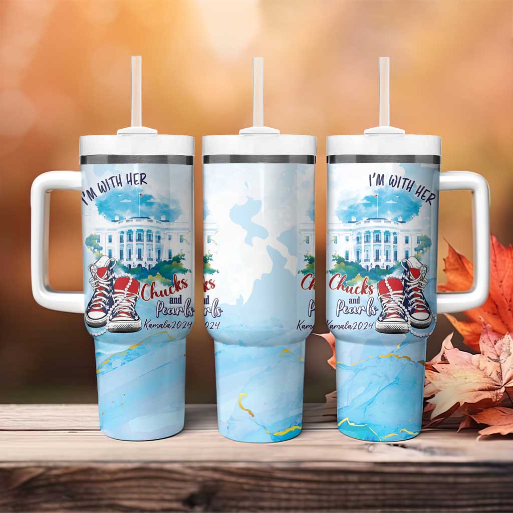 Chucks N Pearls 2024 Tumbler With Handle I'm With Her - Wonder Print Shop