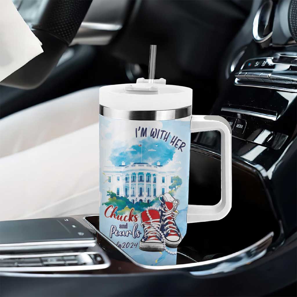 Chucks N Pearls 2024 Tumbler With Handle I'm With Her - Wonder Print Shop