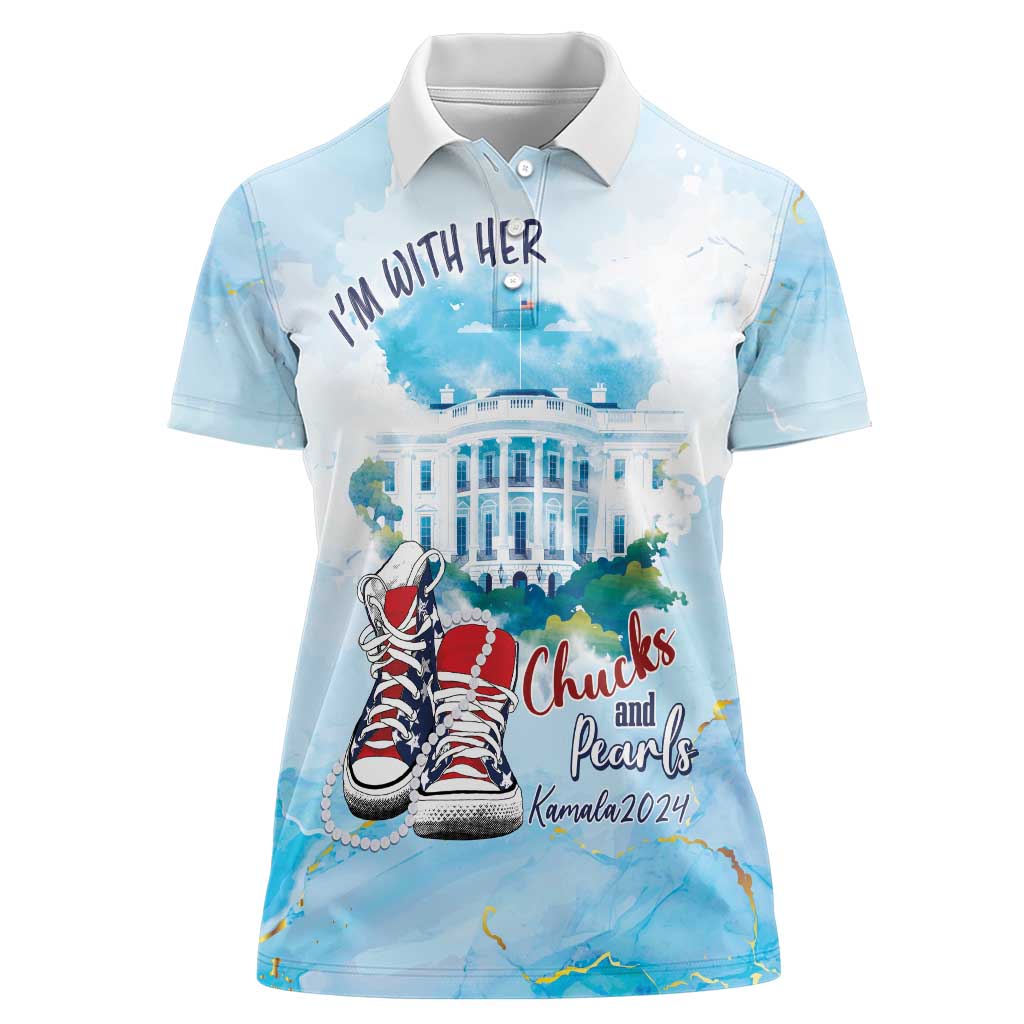 Chucks N Pearls 2024 Women Polo Shirt I'm With Her - Wonder Print Shop
