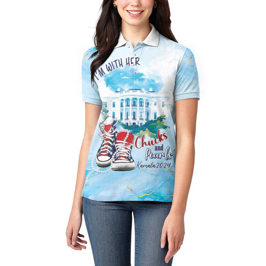 Chucks N Pearls 2024 Women Polo Shirt I'm With Her - Wonder Print Shop