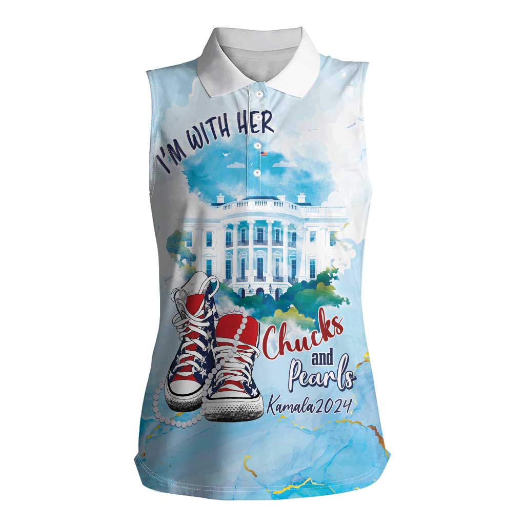 Chucks N Pearls 2024 Women Sleeveless Polo Shirt I'm With Her - Wonder Print Shop