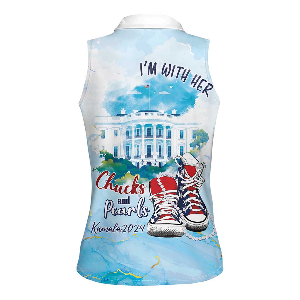 Chucks N Pearls 2024 Women Sleeveless Polo Shirt I'm With Her - Wonder Print Shop