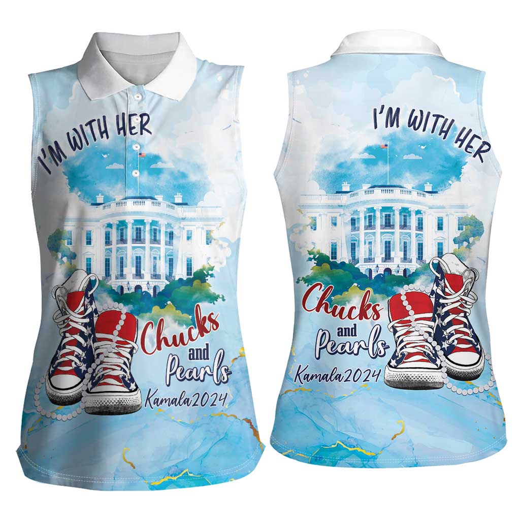 Chucks N Pearls 2024 Women Sleeveless Polo Shirt I'm With Her - Wonder Print Shop