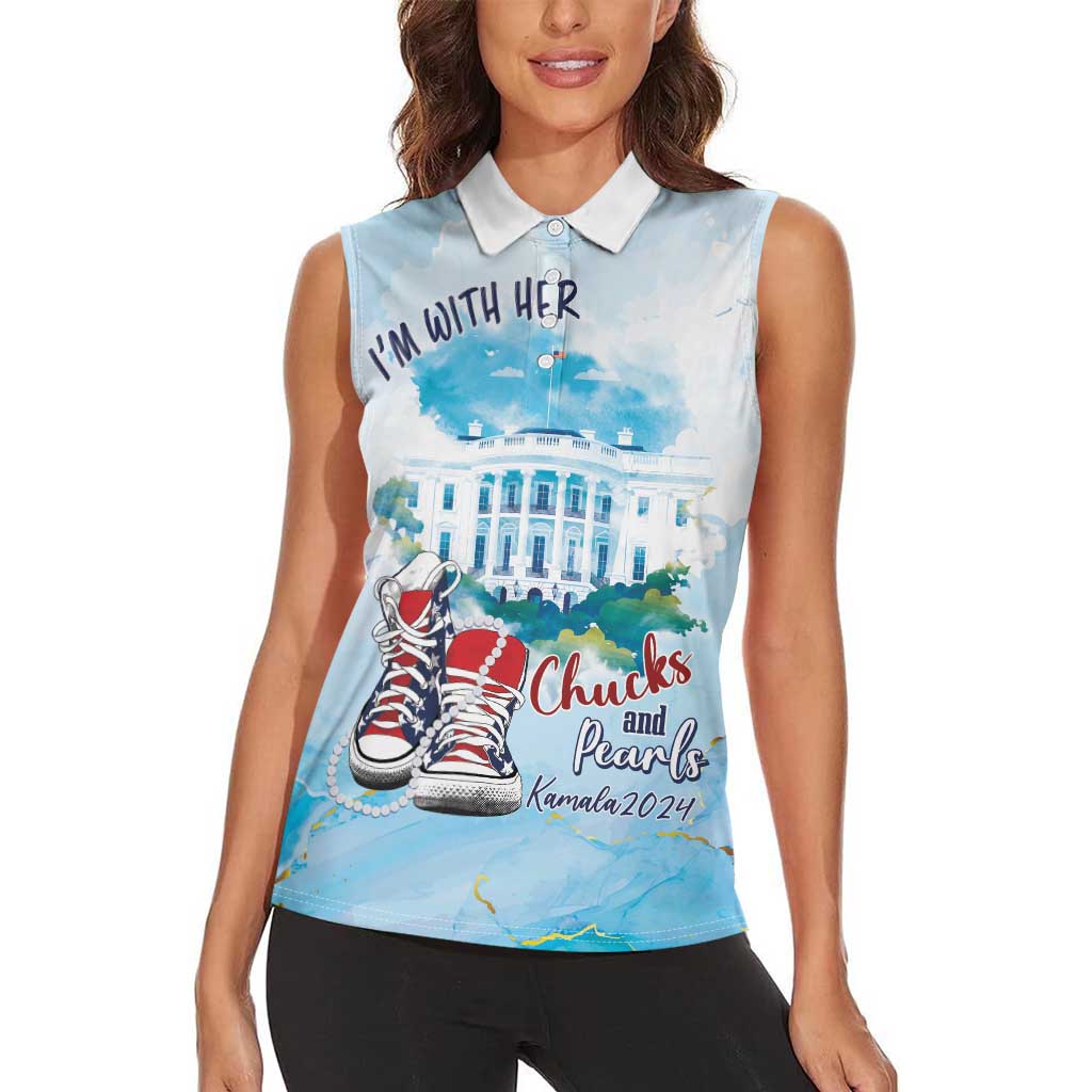 Chucks N Pearls 2024 Women Sleeveless Polo Shirt I'm With Her - Wonder Print Shop