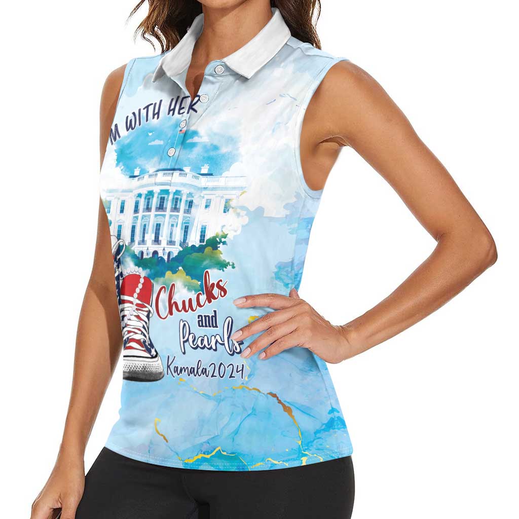 Chucks N Pearls 2024 Women Sleeveless Polo Shirt I'm With Her - Wonder Print Shop