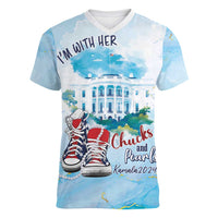 Chucks N Pearls 2024 Women V-Neck T-Shirt I'm With Her - Wonder Print Shop
