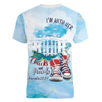 Chucks N Pearls 2024 Women V-Neck T-Shirt I'm With Her - Wonder Print Shop