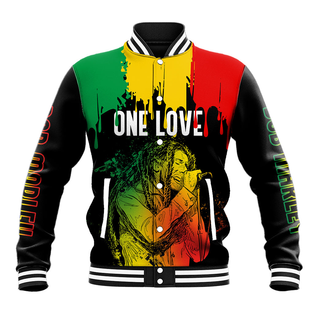 Jamaica Reggae Baseball Jacket Legend Bob Sketch Style One Love LT7 - Wonder Print Shop