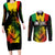 Jamaica Reggae Couples Matching Long Sleeve Bodycon Dress and Long Sleeve Button Shirts Legend Bob Sketch Style One Love LT7 - Wonder Print Shop