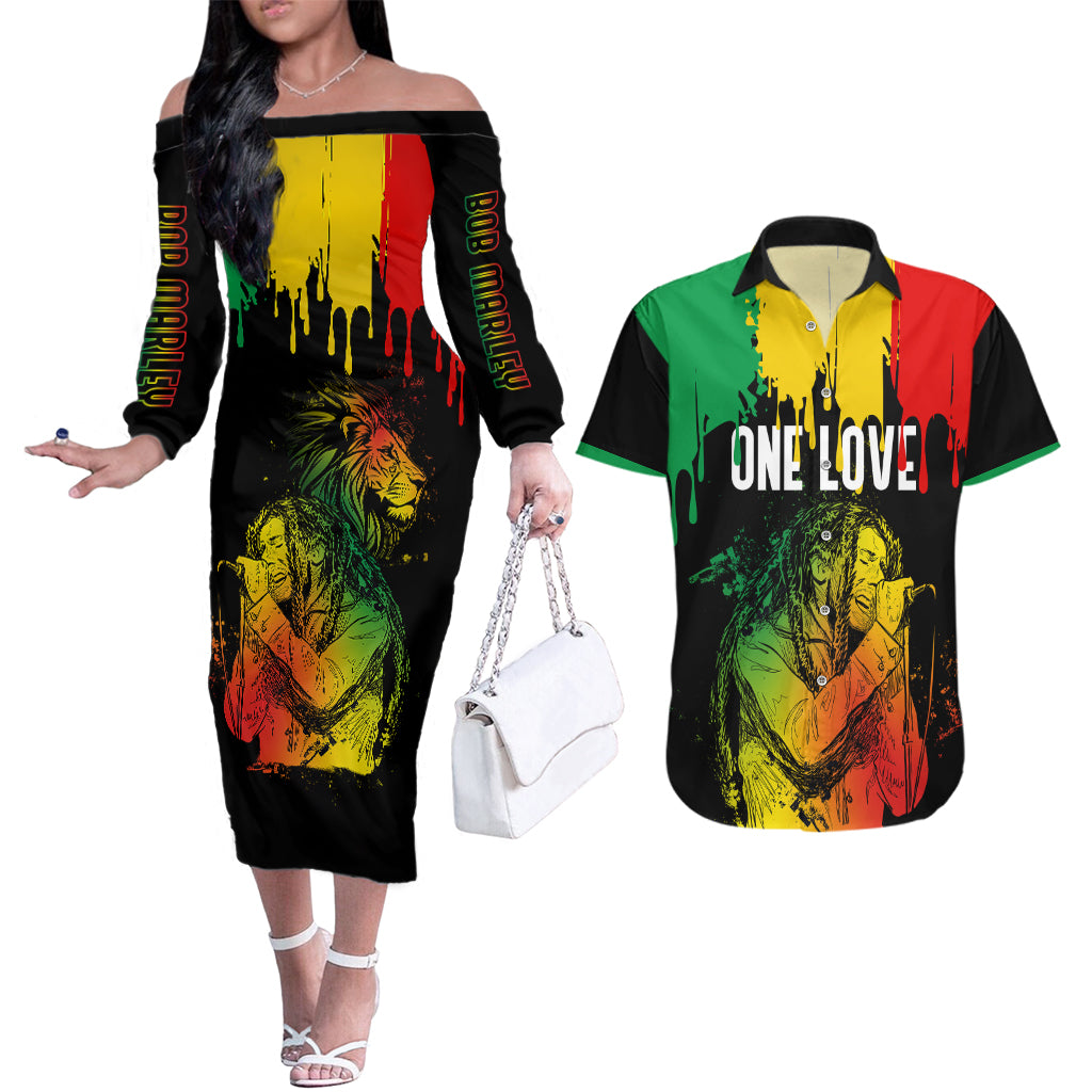 jamaica-reggae-couples-matching-off-the-shoulder-long-sleeve-dress-and-hawaiian-shirt-bob-marley-sketch-style-one-love