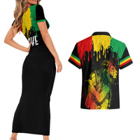 Jamaica Reggae Couples Matching Short Sleeve Bodycon Dress and Hawaiian Shirt Legend Bob Sketch Style One Love LT7 - Wonder Print Shop
