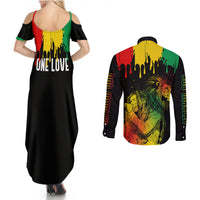 Jamaica Reggae Couples Matching Summer Maxi Dress and Long Sleeve Button Shirts Legend Bob Sketch Style One Love LT7 - Wonder Print Shop