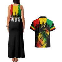 Jamaica Reggae Couples Matching Tank Maxi Dress and Hawaiian Shirt Legend Bob Sketch Style One Love LT7 - Wonder Print Shop