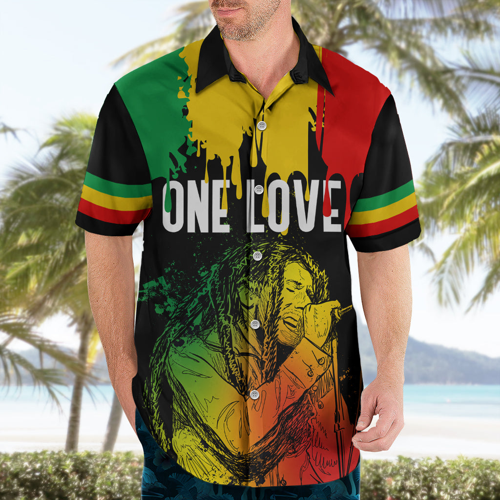 Jamaica Reggae Hawaiian Shirt Legend Bob Sketch Style One Love - Wonder Print Shop
