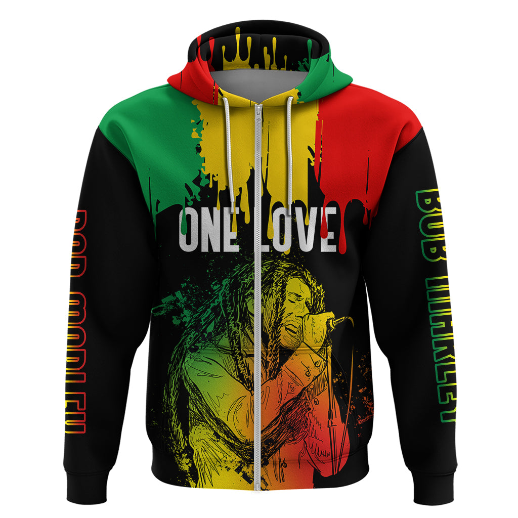 Jamaica Reggae Hoodie Legend Bob Sketch Style One Love - Wonder Print Shop