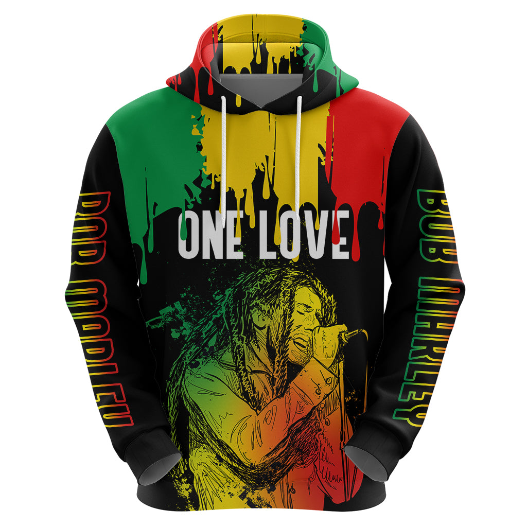 Jamaica Reggae Hoodie Legend Bob Sketch Style One Love - Wonder Print Shop
