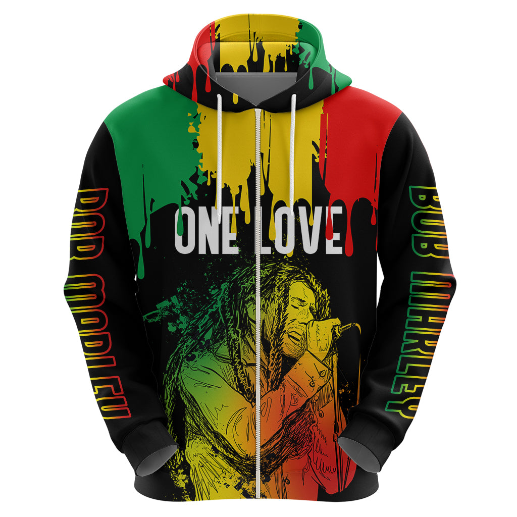 Jamaica Reggae Hoodie Legend Bob Sketch Style One Love - Wonder Print Shop
