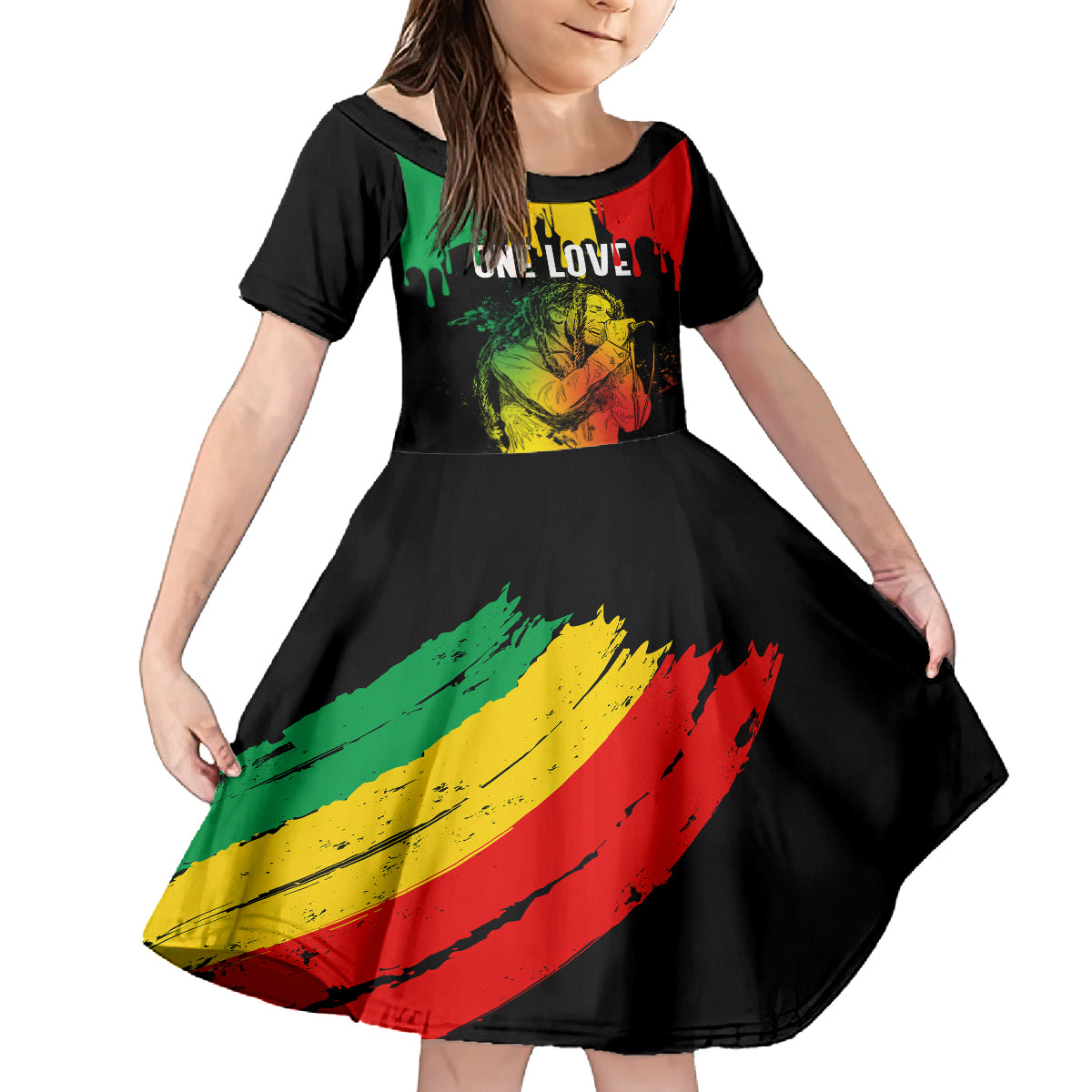 Jamaica Reggae Kid Short Sleeve Dress Legend Bob Sketch Style One Love - Wonder Print Shop