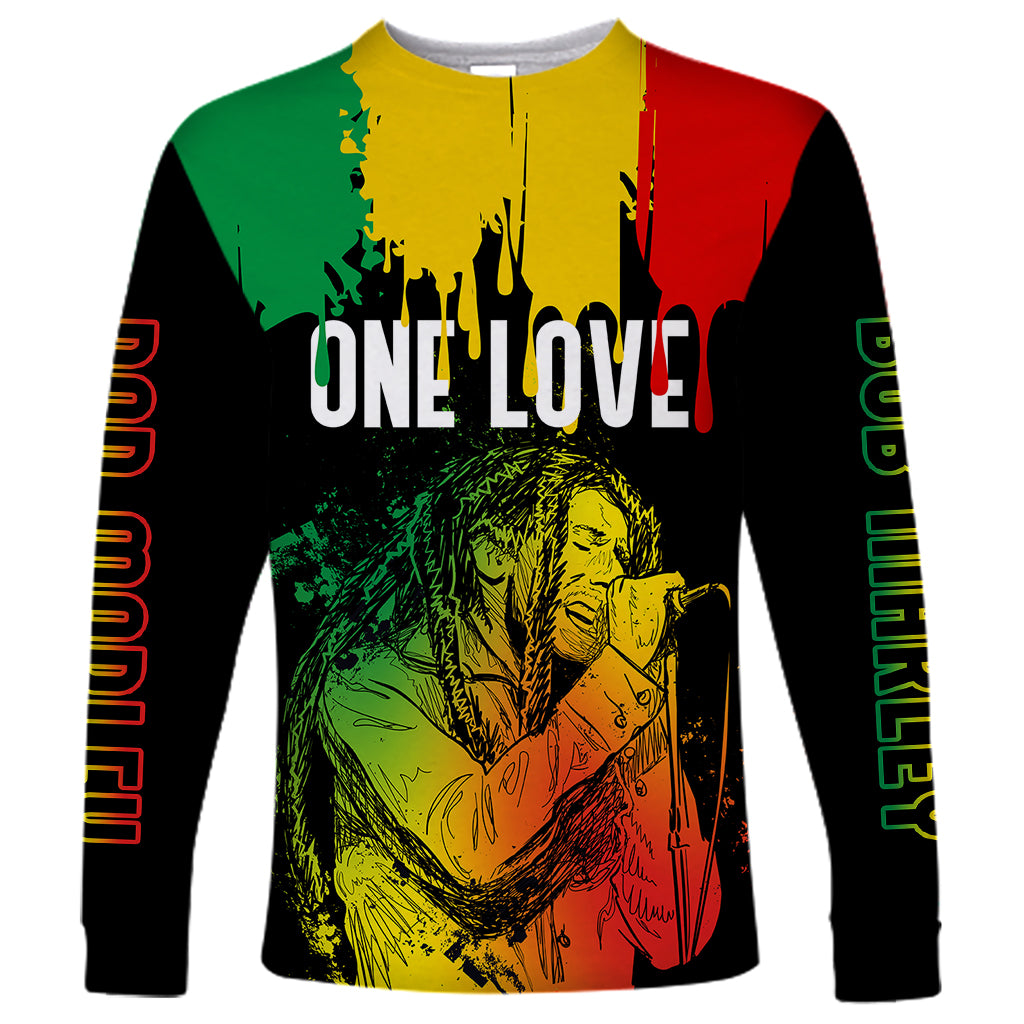 Jamaica Reggae Long Sleeve Shirt Legend Bob Sketch Style One Love - Wonder Print Shop