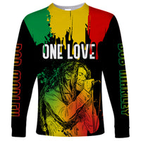 Jamaica Reggae Long Sleeve Shirt Legend Bob Sketch Style One Love - Wonder Print Shop