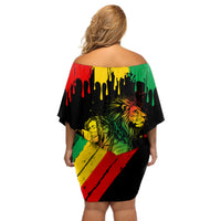 Jamaica Reggae Off Shoulder Short Dress Legend Bob Sketch Style One Love - Wonder Print Shop