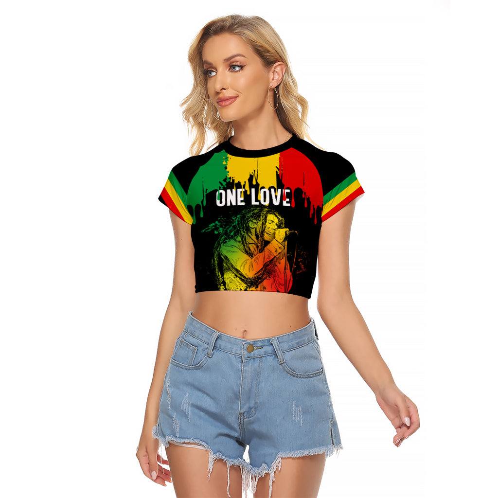 Jamaica Reggae Raglan Cropped T Shirt Legend Bob Sketch Style One Love - Wonder Print Shop